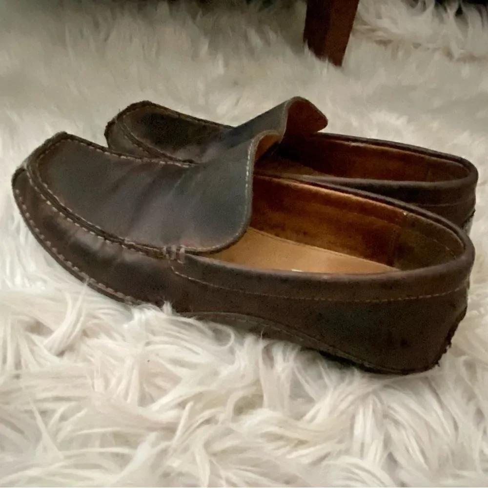Franco Fortini Men 9.5 Max Brown‎ Distressed Leather Driver Slip-on Loafers